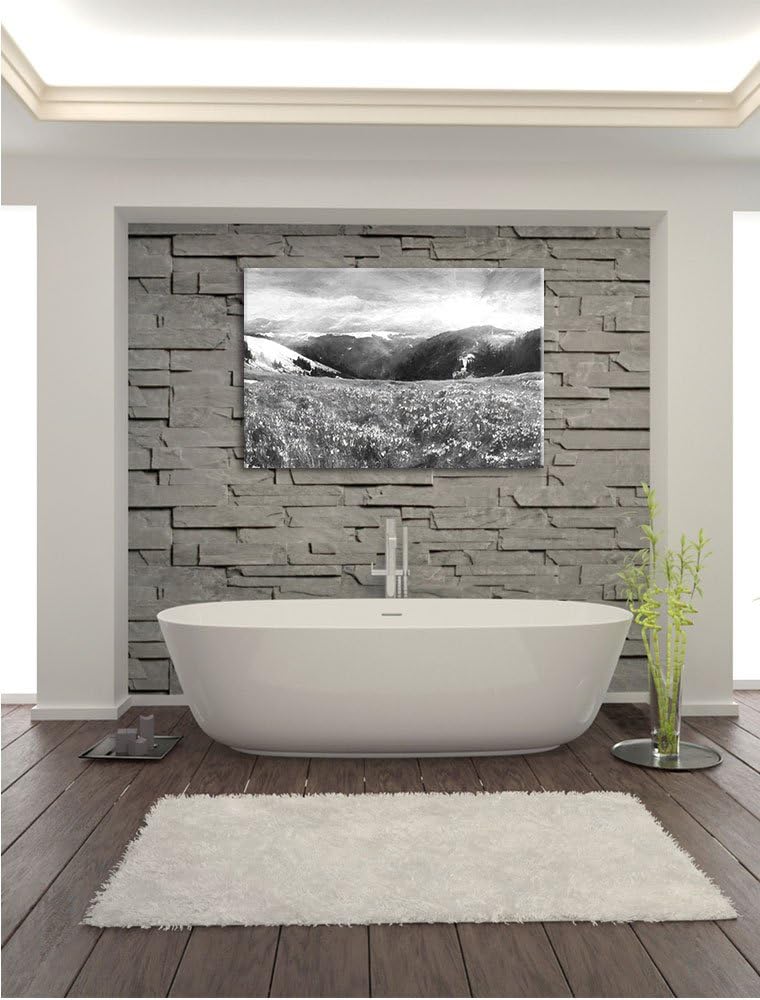 Pixxprint Berglandschaft Regenbogen / 100x70cm Leinwandbild bespannt auf Holzrahmen/Wandbild Kunstdr