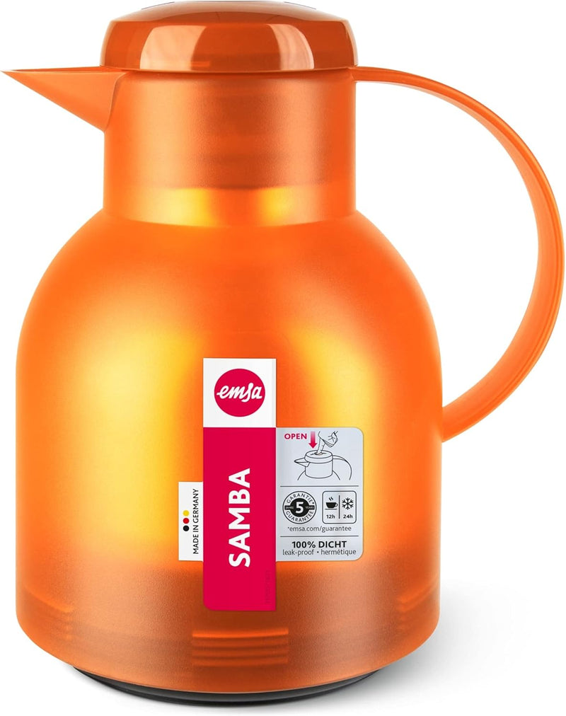 Emsa Samba Isolierkanne 504234 | 1 Liter | Quick Press Verschluss | 100% dicht | 12h heiss, 24h kalt