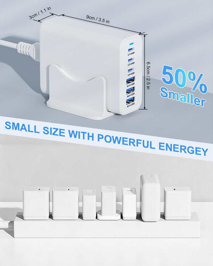 6 Ports Ladestation Schnellladegerät, 165 W USB C Schnelllade Netzteil, PD Power GaN Ladegerät kompa