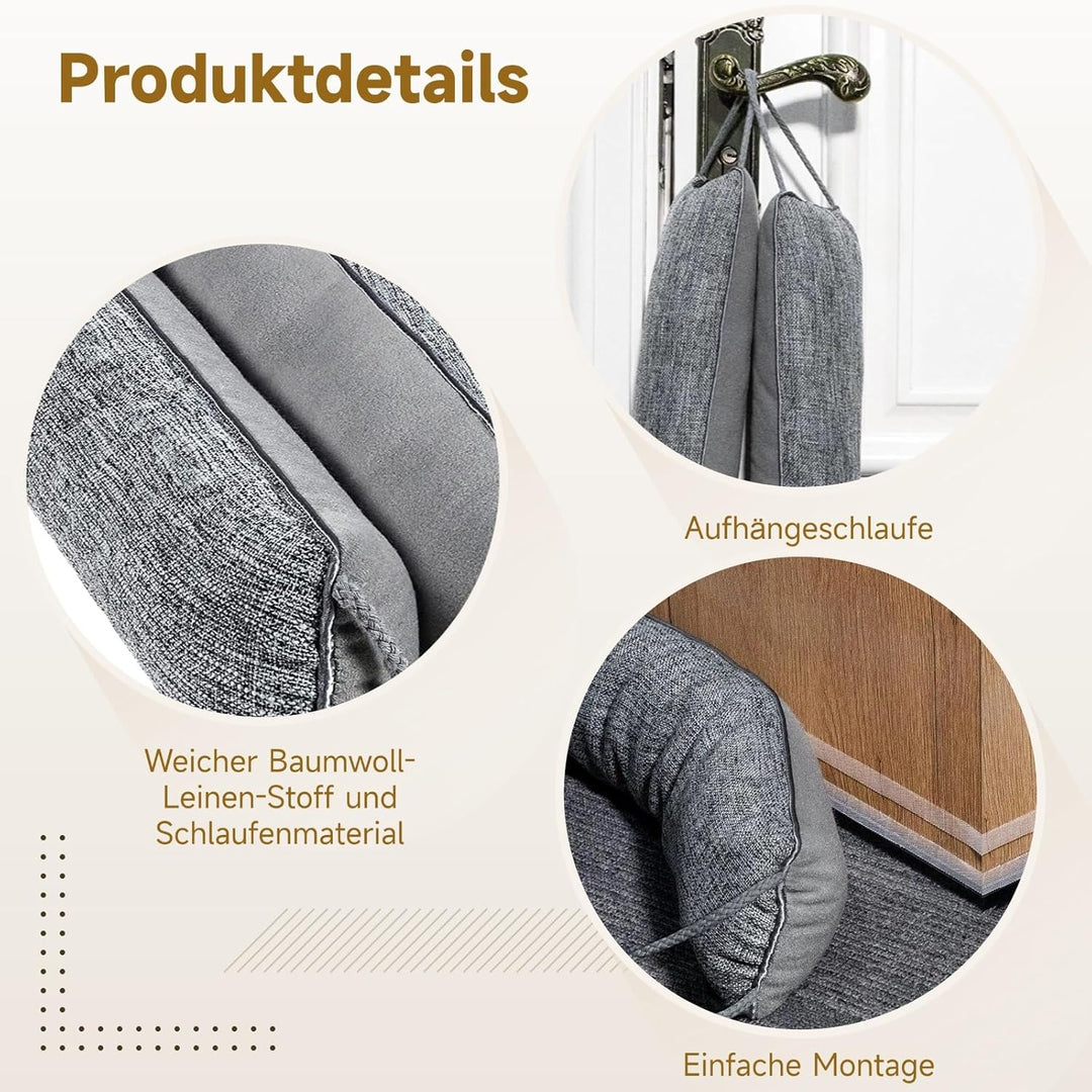 Schwerer Türzugstopper, 91 cm Grauer Stoff Türzugstopper, Windstopper, Schallschutz, blockiert Licht
