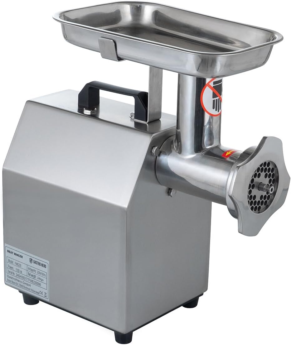 GastroHero Fleischwolf 220 kg/h Edelstahl 1100 W Profi Fleischwolf elektrisch Hackfleischwölfe Gastr
