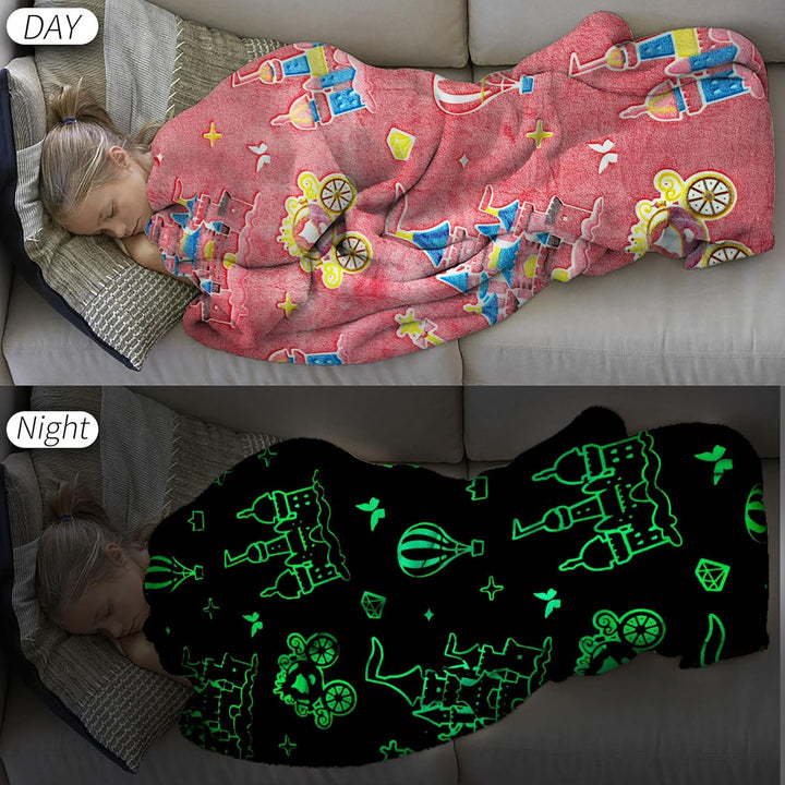Kuscheldecke Kinder 150x200cm, Ballonschloss Glow in The Dark Decke,Weich Wärme，Kuscheldecke Rosa fü