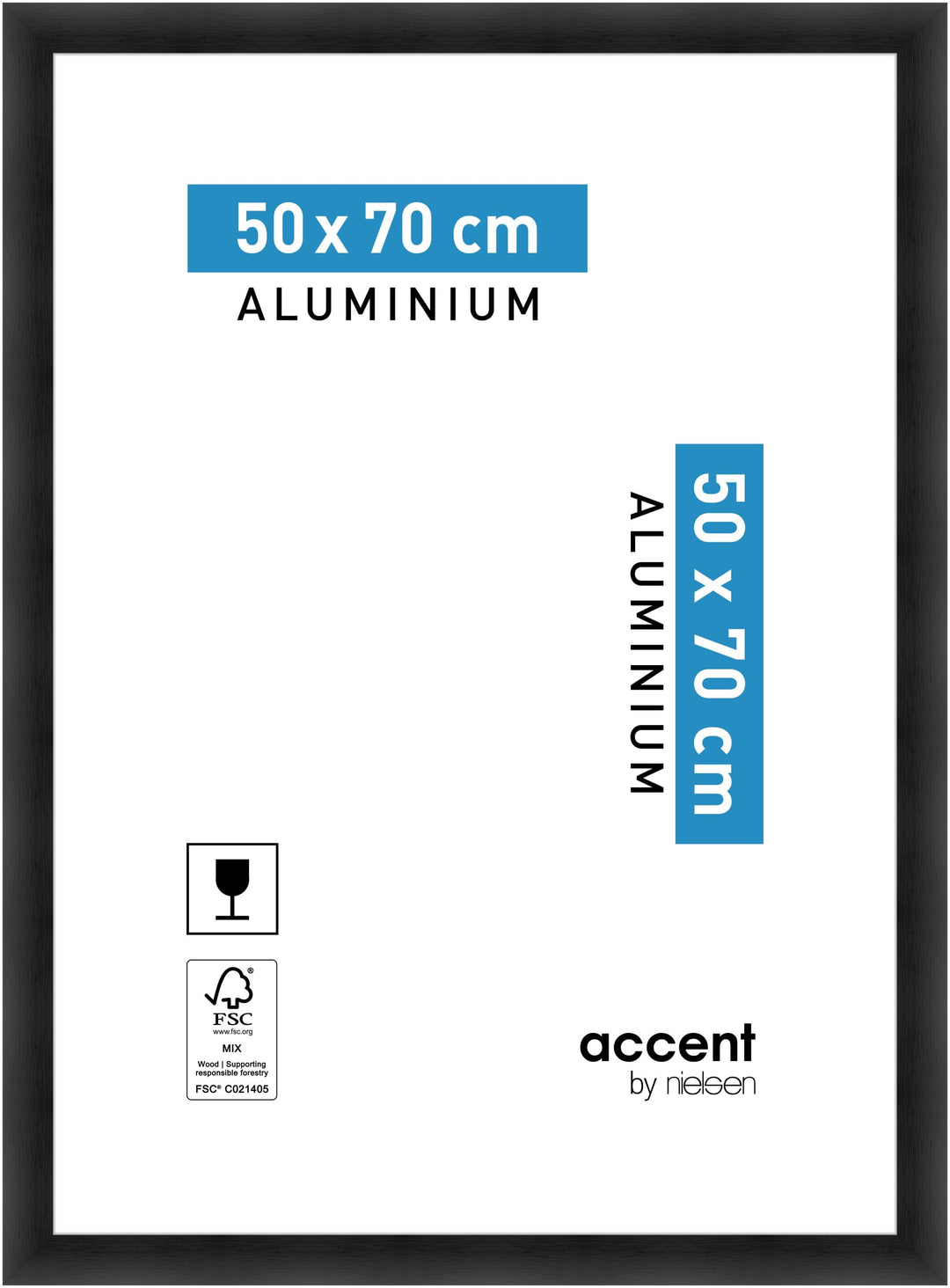 accent by nielsen Aluminium Bilderrahmen Largo, 50x70 cm, Struktur Schwarz Matt 50 x 70 cm Struktur