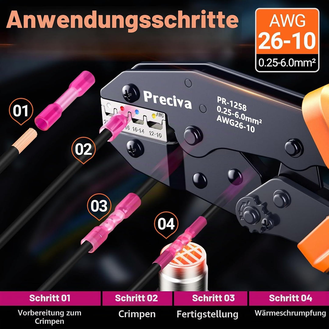 Preciva Crimpzange Kabelverbinder Set, Kabelschuhzange 0.25-6mm² mit Aufbewahrungsbox, Abisolierzang