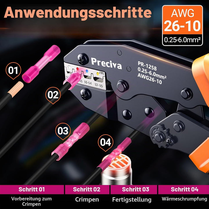 Preciva Crimpzange Kabelverbinder Set, Kabelschuhzange 0.25-6mm² mit Aufbewahrungsbox, Abisolierzang