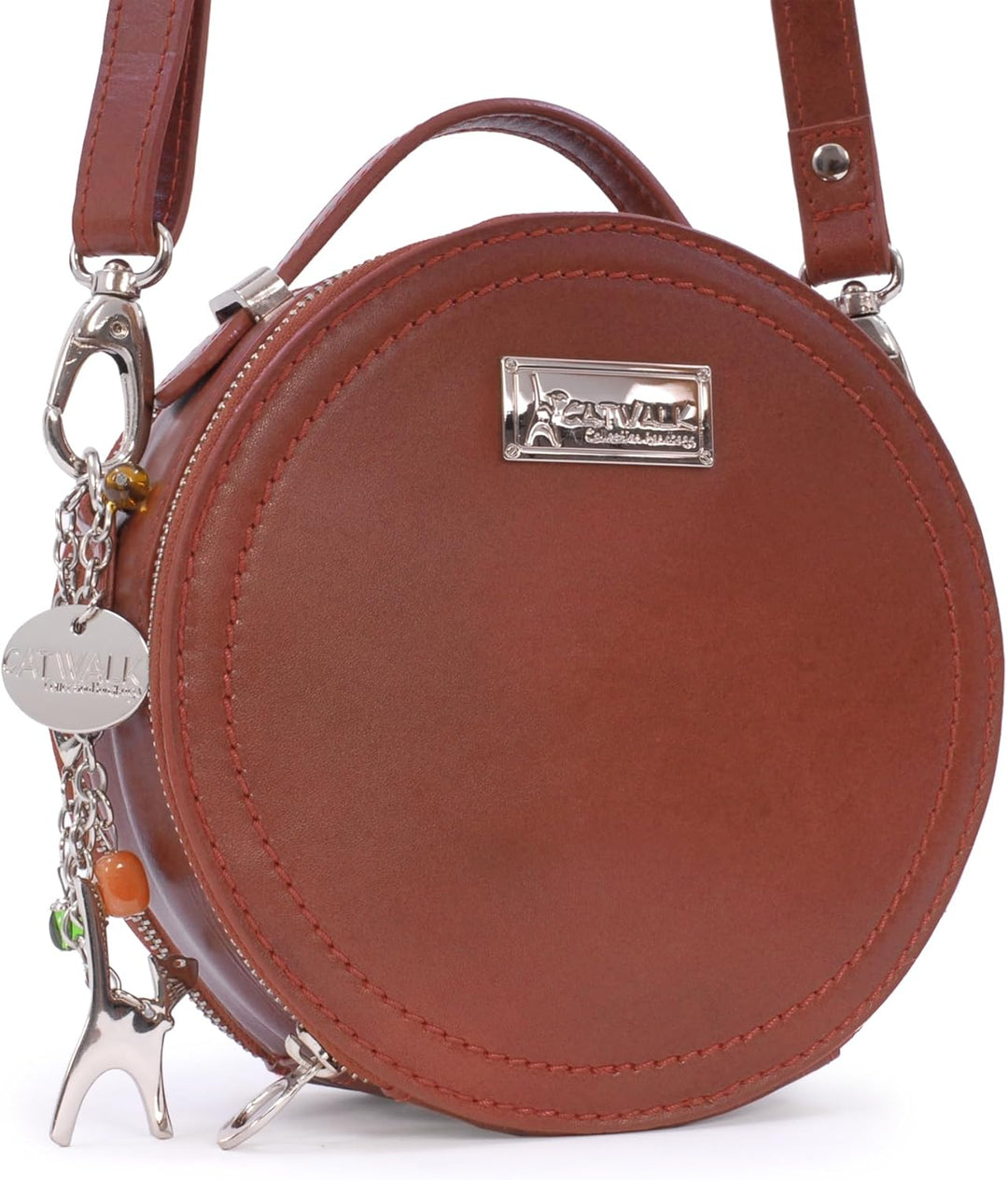 Catwalk Collection Handbags - Damen Runde Leder Umhängetasche - Henkeltasche/Handtasche Klein - Abne