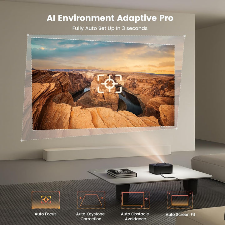 Beamer-4K Passend für Netflix Dolby Audio ONOAYO 1500ANSI HDR10+ HDMI eARC Smart Beamer Heimkino, 10