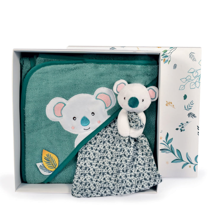 Doudou et Compagnie - Badeumhang für Babys, Kuscheltier Koala, Blau, Grün, 80 x 80 cm, Yoca Le Koala