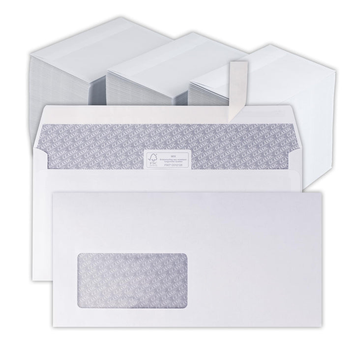 1.000 Briefumschläge - C5/6 Din lang Kuvert mit Fenster - 110x220 mm - weisse Papierumschläge - selb
