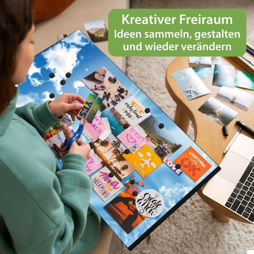 banjado Magnettafel schwarz 78 x 37cm / Magnetwand Metall/Magnetpinnwand als Memoboard/Pinnwand Magn