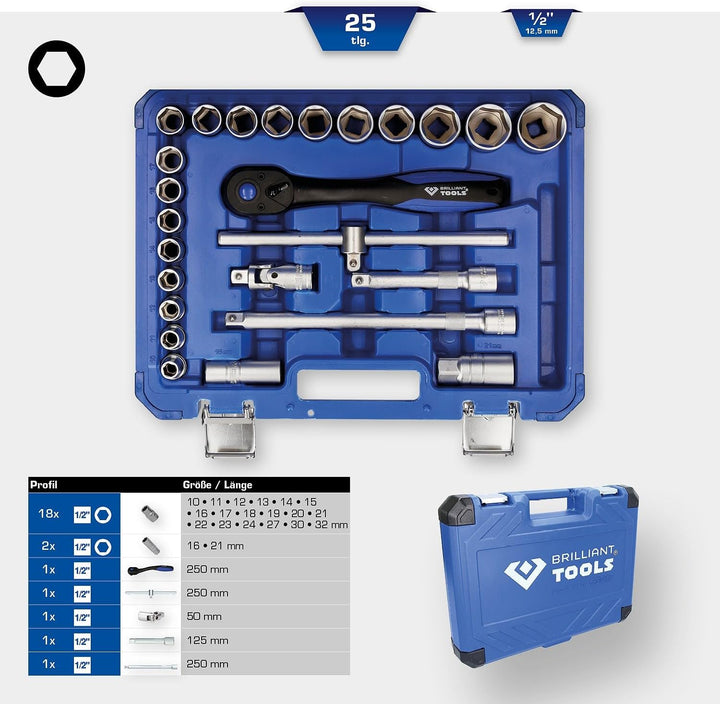 BRILLIANT TOOLS BT022025 1/2" Steckschlüssel-Satz, 25-tlg [Powered by KS TOOLS] 25-tlg. 1/2", 25-tlg