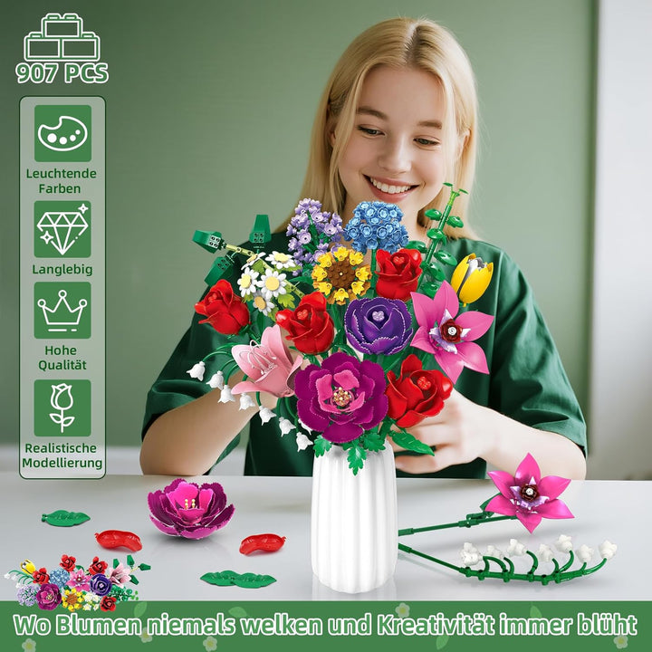 kiothdre Botanicals Blumenstrauss - Blumen Bauset für Erwachsene, Flowers Kollektion Bauklötze Pflan