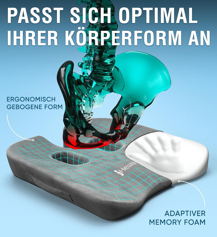 Healthfix Auto Sitzkissen [Verbessertes Design 2026], Autositzkissen zur Druckentlastung von Steissb