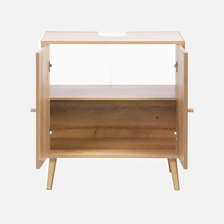 sweeek - Unterbauwaschbeckenmöbel Dekor Holz und Rattan Boho 65 x 40 x 70 cm