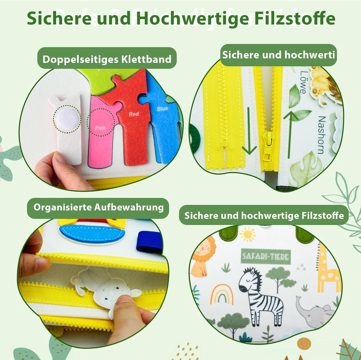 Almaxi Busy Board Deutsch Montessori Spielzeug ab 3 Jahre, 8 in 1 Montessori Spielzeug Activity Boar
