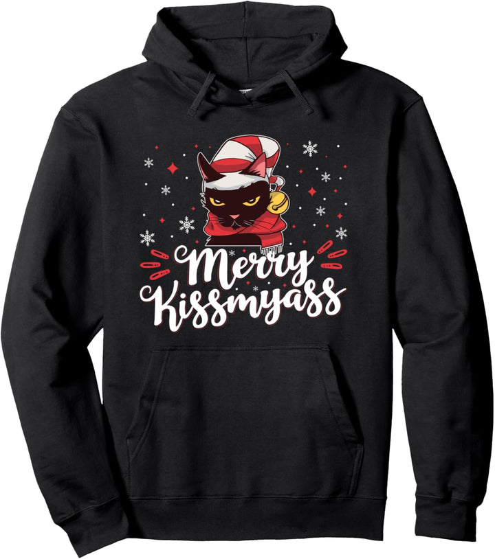 Merry Kissmyass, unangemessene schwarze Katze Weihnachten Pullover Hoodie