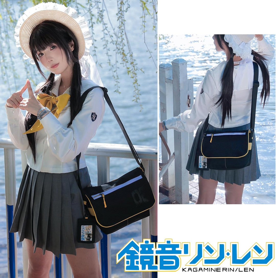 FIREFIRST x Hatsune Miku &amp; Kagamine Rin/Len Schule Schultertaschen .Gelb W36×H30×D12.5（cm）, .Gelb W3