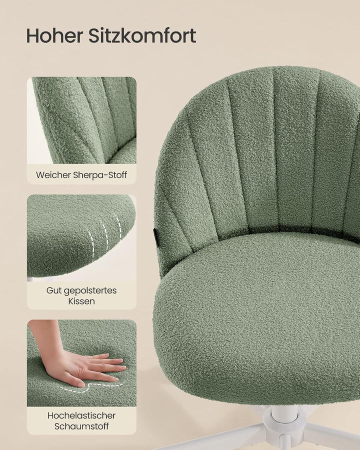 SONGMICS Homeoffice-Stuhl, Schminkstuhl aus Teddy-Fleece, Schreibtischstuhl, Schaumstoffpolsterung,