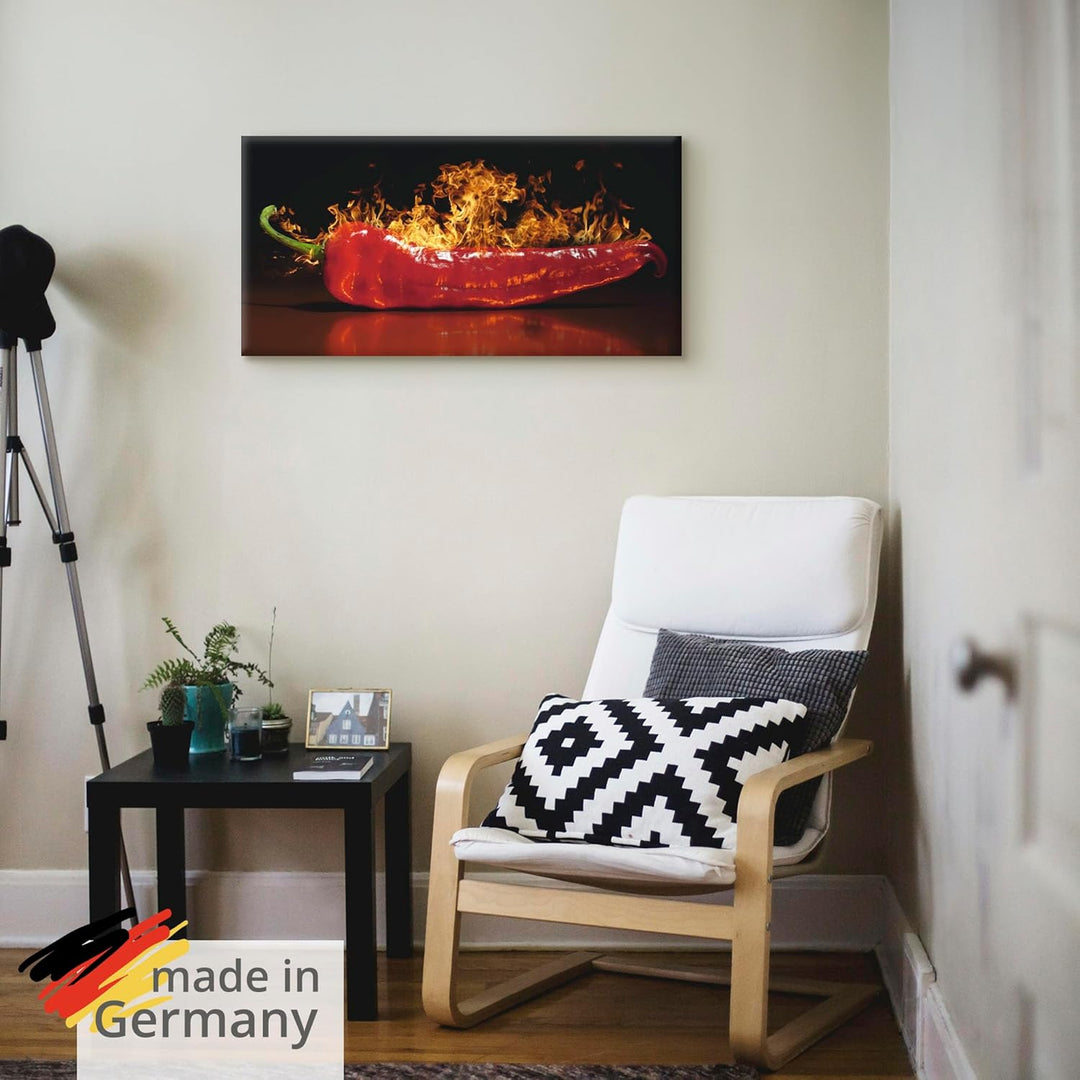 ARTland Leinwandbilder Wandbild Bild auf Leinwand 60x30 cm Chili Feuer Flammen Lebensmittel Essen Ge