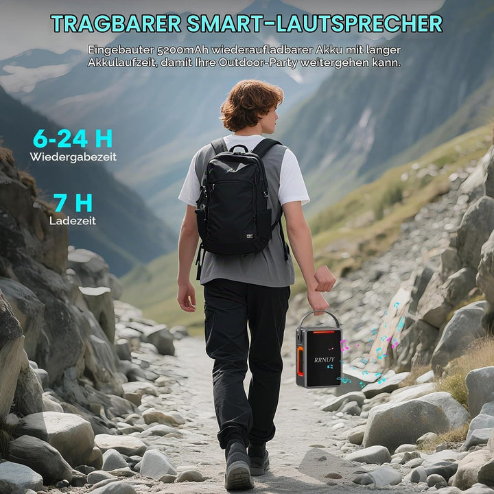 Tragbarer Bluetooth Lautsprecher 60W, IPX6 wasserdichter kabelloser Speaker mit kräftigem Bass, TWS