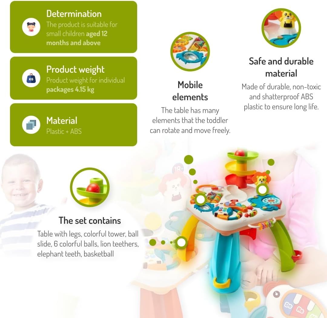 Coil Aktivitätentisch für Babys und Kinder, interaktiver Kugelbahn- und Rutsche-Spieltisch, Lernspie