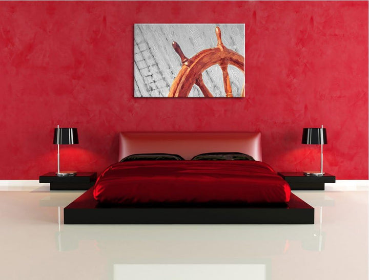 Steuerrad auf Schiff Format: 100x70 auf Leinwand, XXL riesige Bilder fertig gerahmt mit Keilrahmen,
