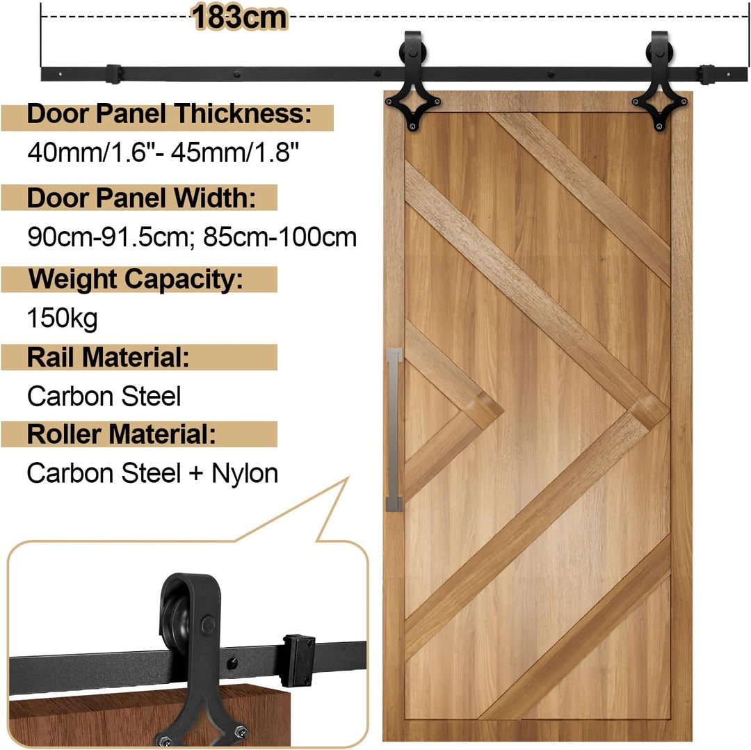 Schiebetürbeschlag Komplettset - Schiebetürsystem für Holz- und Falttüren - 183cm Schwarz - Laufschi