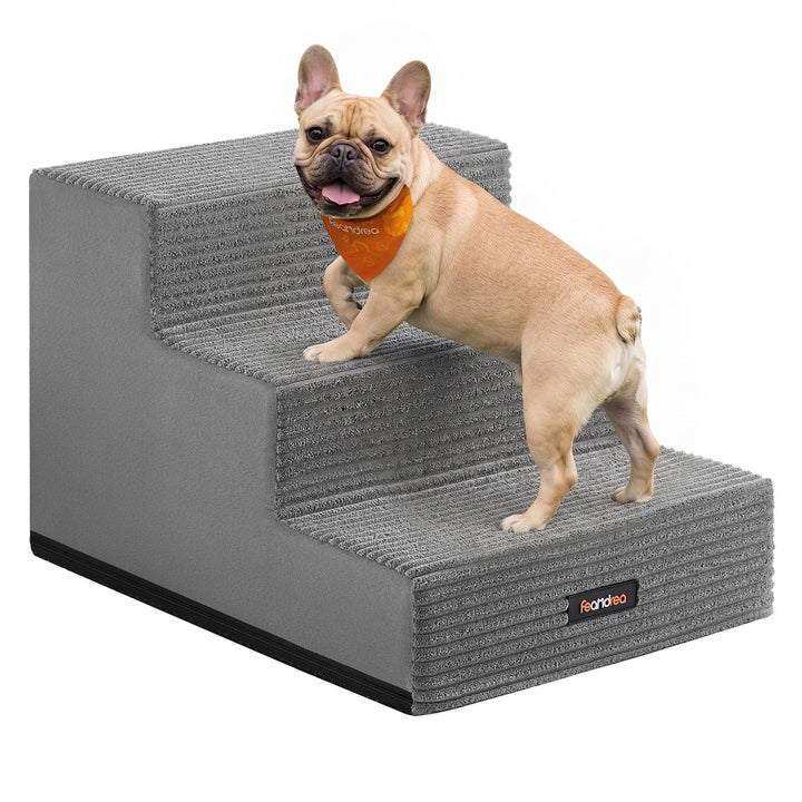 Feandrea Hundetreppe, 3 Stufen Katzentreppe aus Schaumstoff, Hunderampe für Kleine Hunde, 46 x 40 x