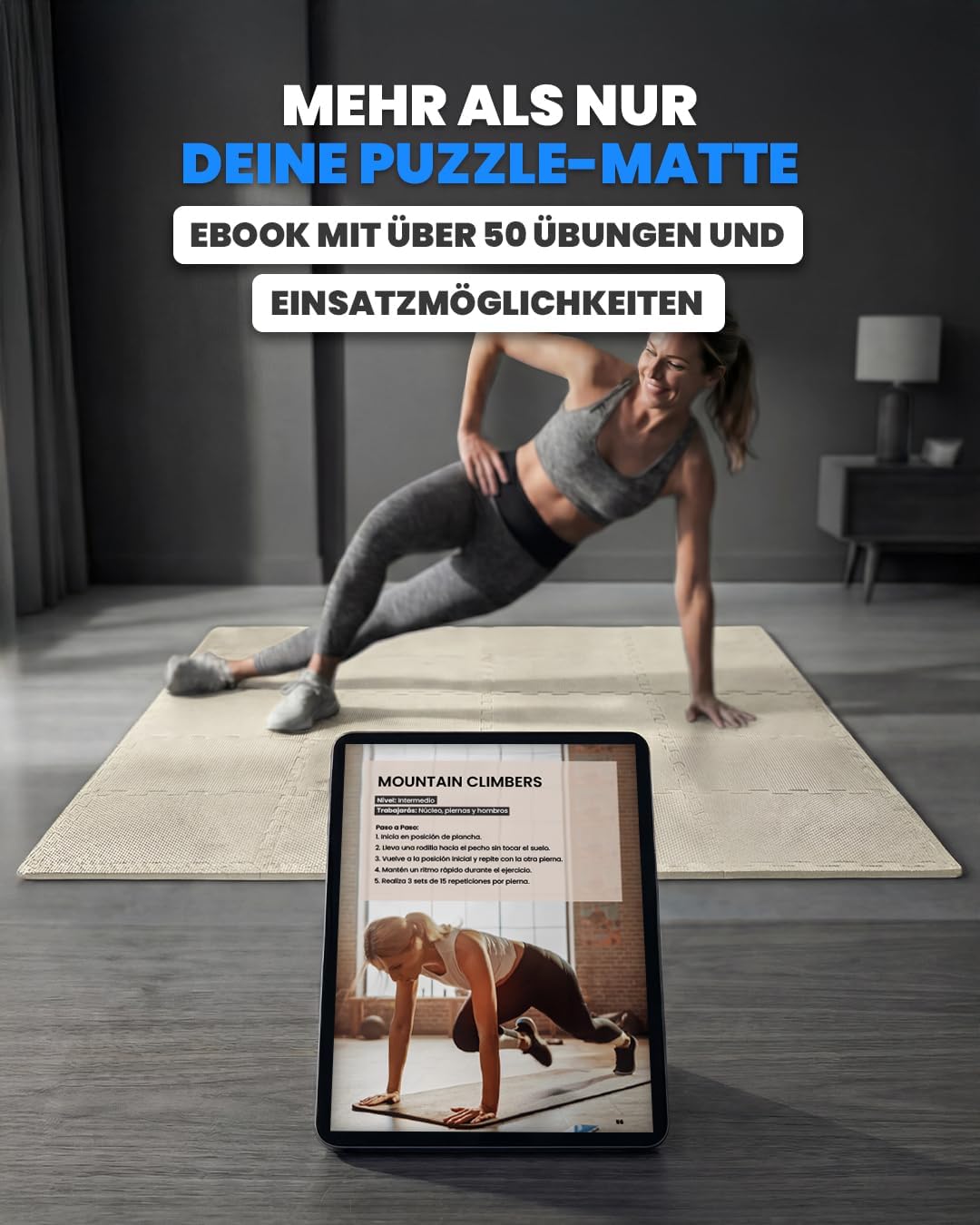 unycos - Bodenschutzmatte Set【12/20/28 Teile】Puzzlematte 30x30 cm, Rutschfeste Schutzmatten per Fitn