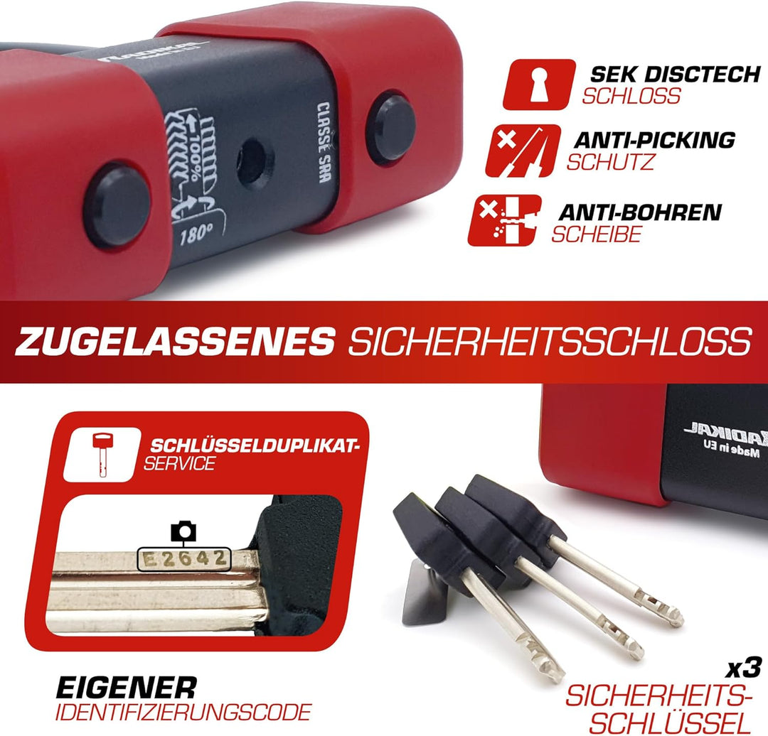 Radikal RK48150 Sicherheitskette mit Vorhängeschloss 13,5 ø 150 cm + 18 ø Scheibenschloss Hochsicher