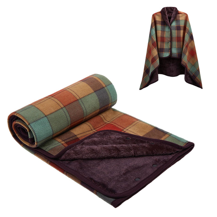Damen Poncho Fleece Tragbare Decke, Karierte Schossdecke Bequemer Poncho Plüschdecken Überwurf Schal