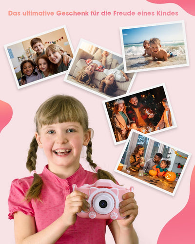 Kinderkamera für Mädchen, 3-12 Jahre, 2.0”Display Digitalkamera, Doppelobjektiv, 32GB SD-Karte, Sili