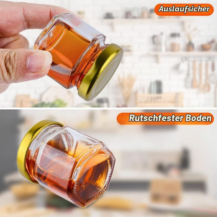Kleine Honiggläser, Honigglas mit Honiglöffel, Kleine Gläser mit Bienen Anhänger, Mini Honigtöpfe mi
