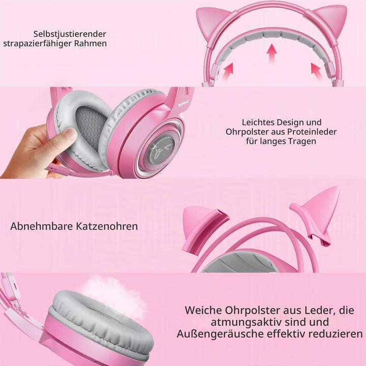 Somic G951rosa Rose Kat Gaming Headset Kopfhörer mit Virtuell 7.1 Klingen und LED Licht, Mikrofon fü