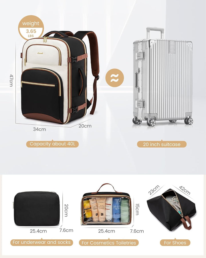 LOVEVOOK Handgepäck Rucksack Flugzeug, 40L Gross Reiserucksack Damen Herren Tasche, 17 Zoll Laptop R