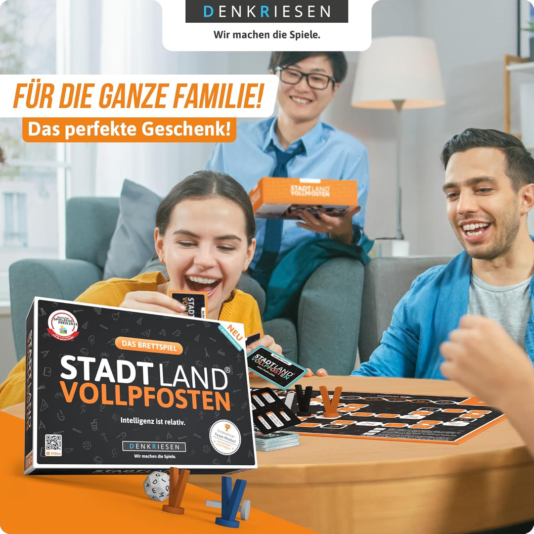 DENKRIESEN - Stadt Land Vollpfosten® Das Brettspiel | Grundspiel inkl. Junior Erweiterung | Ab 8 Jah