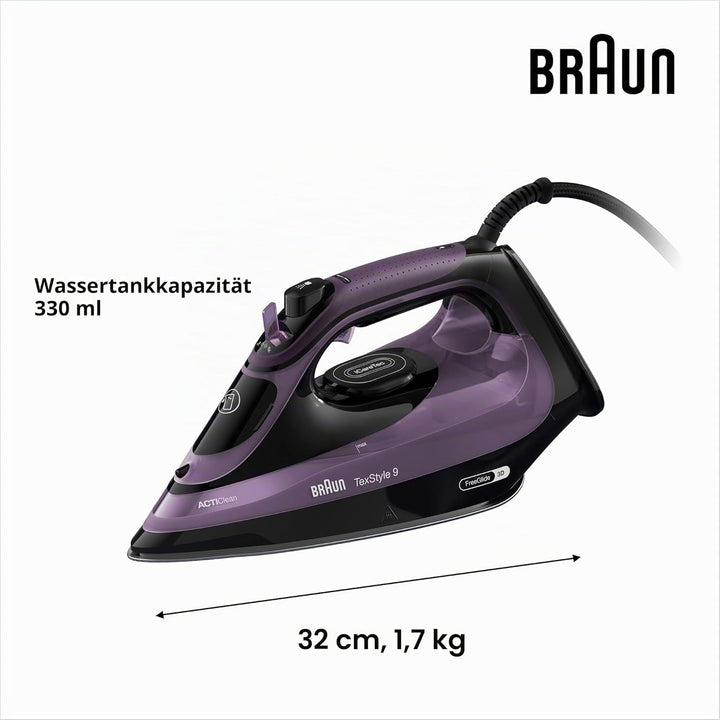 Braun Texstyle 9 SI9661VI Bügeleisen mit 4 Jahren Service, Dampfstoss 250 g, regelbares Thermostat,