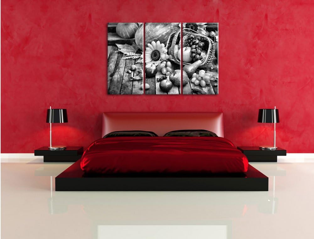 Pixxprint Herbstlicher Obstkorb als Leinwandbild/Grösse: 3 Teilig (120x80) cm/Wandbild/Kunstdruck/fe