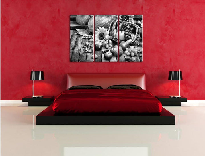 Pixxprint Herbstlicher Obstkorb als Leinwandbild/Grösse: 3 Teilig (120x80) cm/Wandbild/Kunstdruck/fe