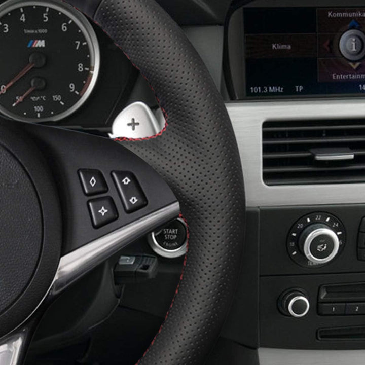 Mewant Lenkradbezug für e60 530d 545i 550i e61 touring e63 Hand Nähen Diy atmungsaktiv Schwarz Kunst