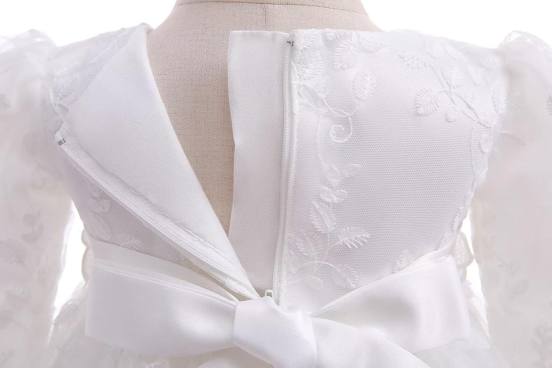 Leideur Baby Mädchen Taufe Kleid Lange Segenskleider Weiss Formale Brautkleider für Neugeborene, 3-6