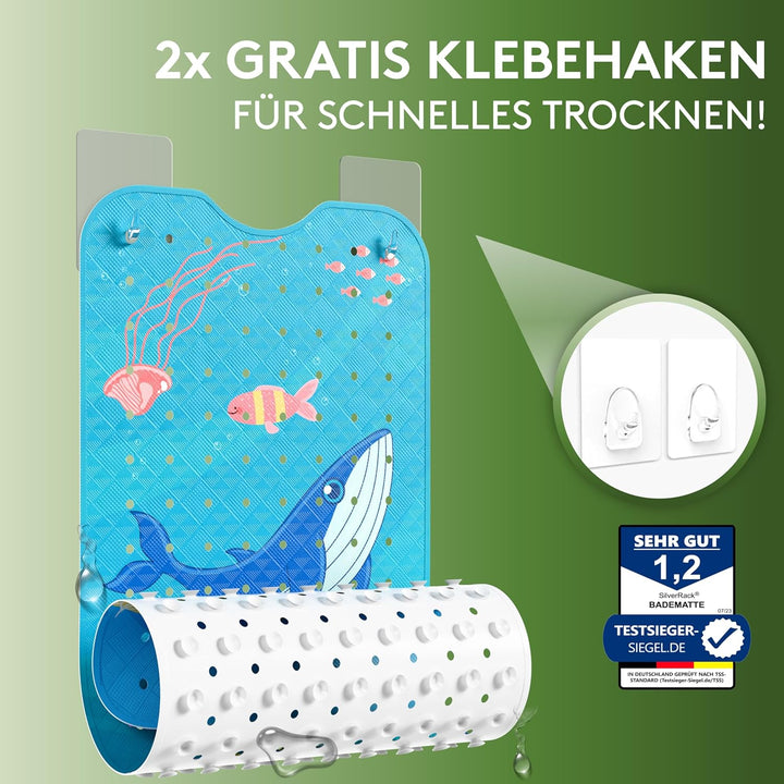 SilverRack Kinder Badewannenmatte 100x40 cm (Wal Welle Motiv) - Antirutschmatte Badewanne BPA frei f