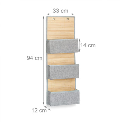 Relaxdays Hängeaufbewahrung Bad und Flur, 3 Fächer Türgarderobe 94 x 33 x 12 cm H x B x T, Bambus un