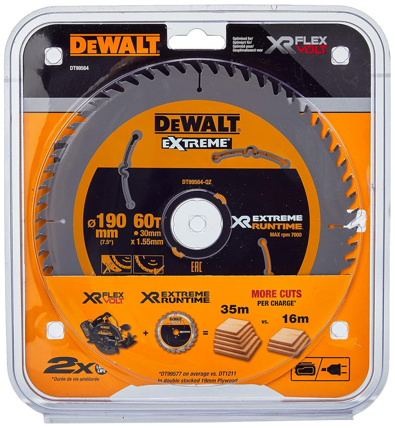 Dewalt XR Extreme Runtime Kreissaegeblatt Handkreissäge, 1 Stück, 190/30 mm 60 WZ/FZ, DT99564-QZ 190