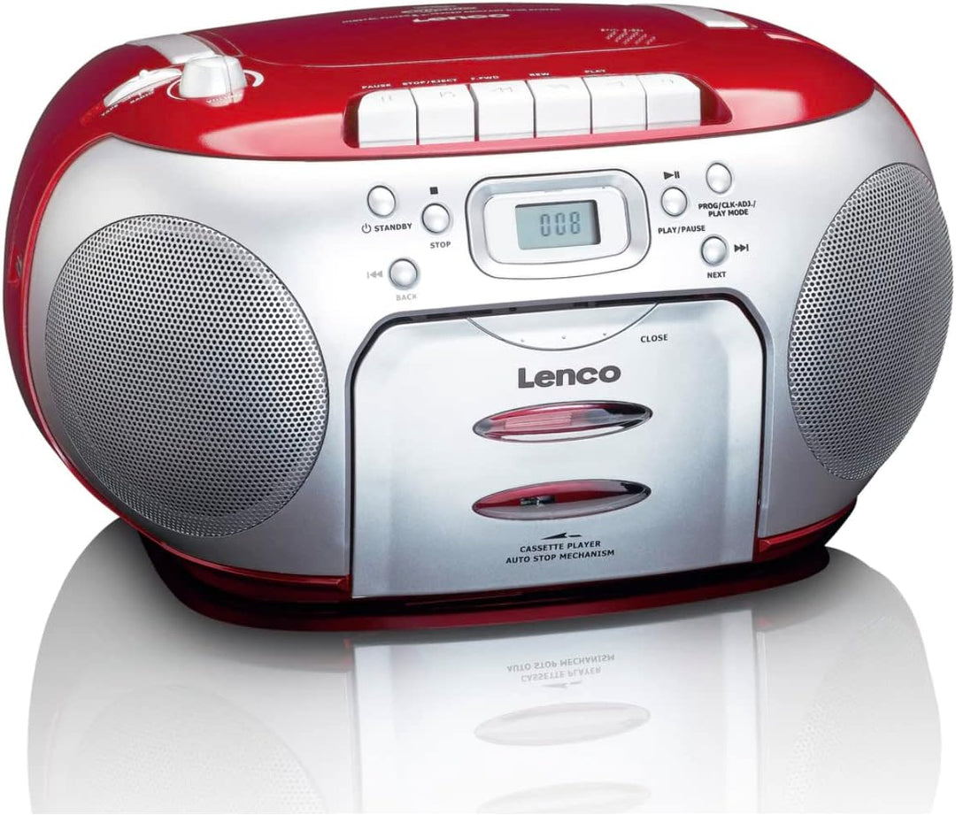 Lenco SCD-420RD Tragbares UKW-Radio mit Toplader CD-Spieler und Kassettendeck, LCD Display, Wiederho