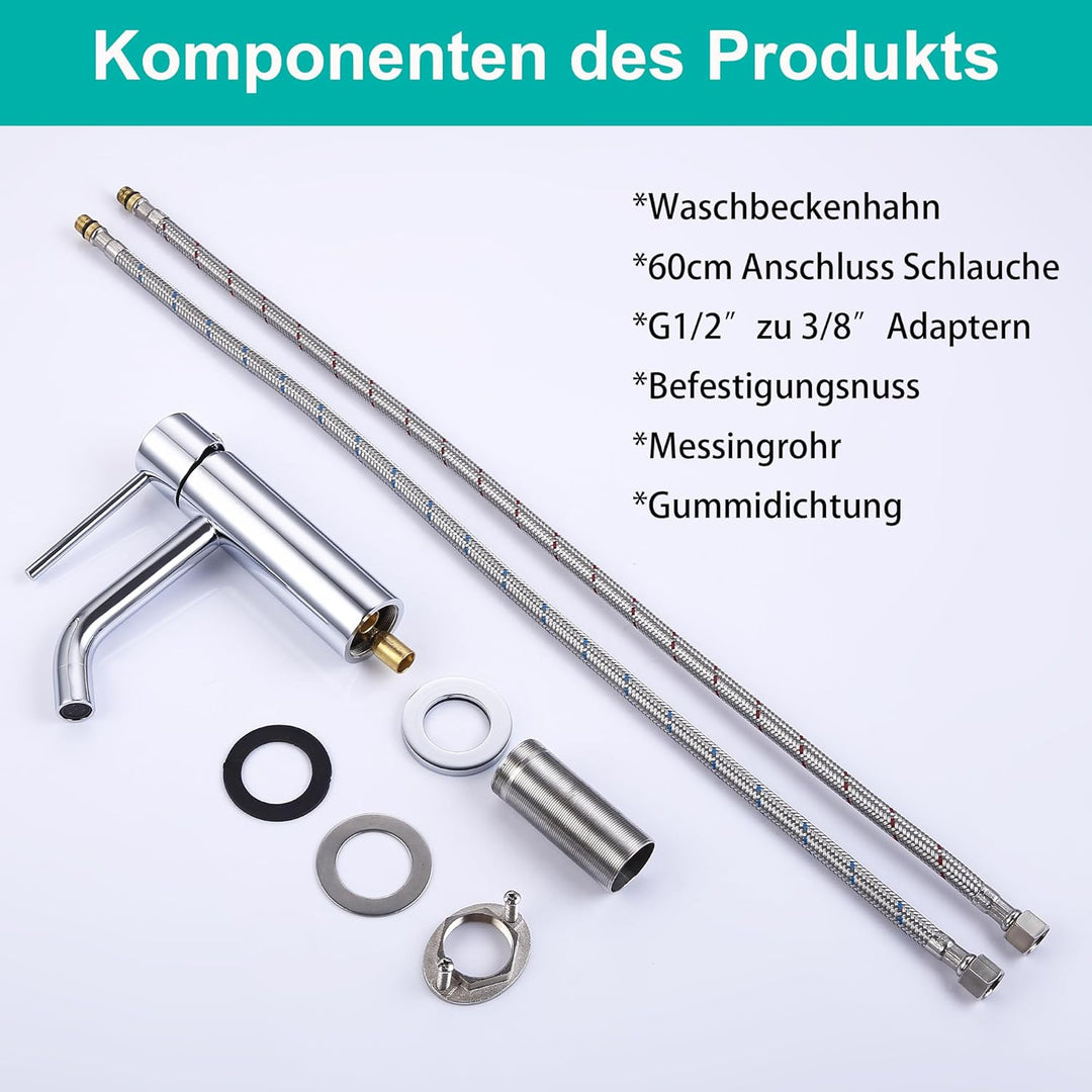 Friota Mischbatterie Wasserhahn Badezimmer Chrom, Anti Rost Bleifrei Armatur Waschbecken Silber mit