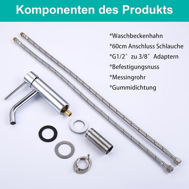 Friota Mischbatterie Wasserhahn Badezimmer Chrom, Anti Rost Bleifrei Armatur Waschbecken Silber mit