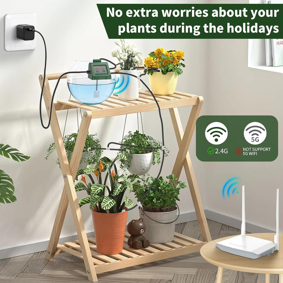 WiFi Automatisches Bewässerungssystem, APP-Fernbedienung, Einstellbare Wassermenge, Tropfbewässerung