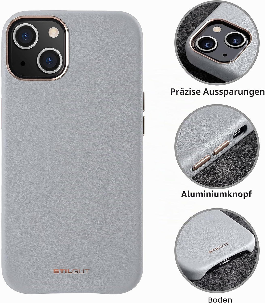 STILGUT Cover kompatibel mit iPhone 13 (6.1") Hülle aus Leder - iPhone 13 Case mit Tasten & Kameraei