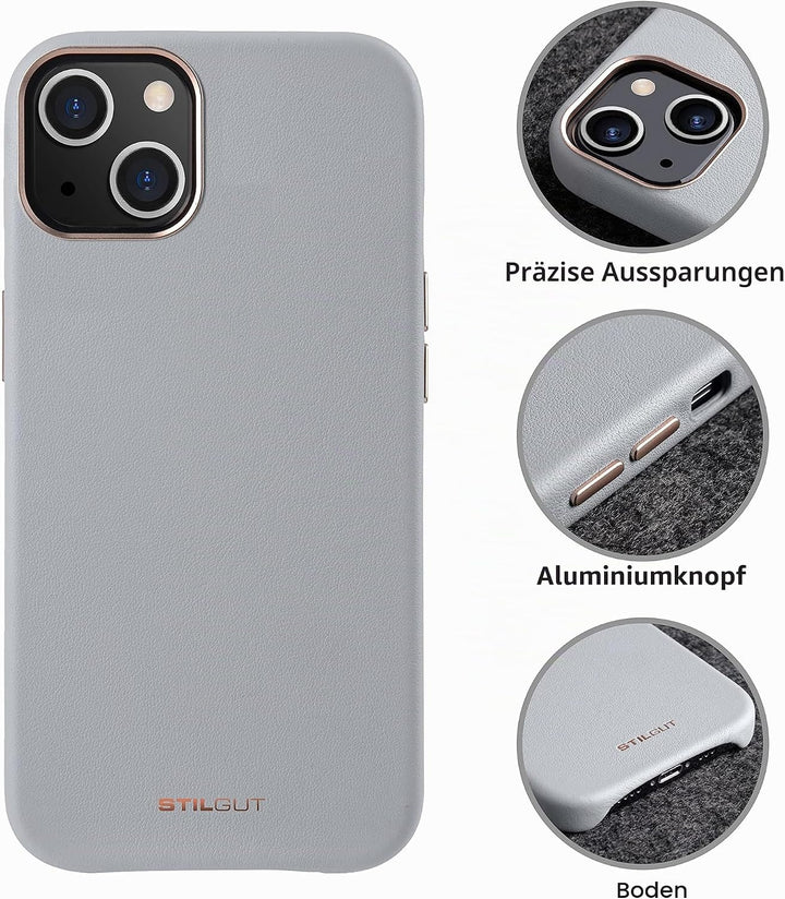 STILGUT Cover kompatibel mit iPhone 13 (6.1") Hülle aus Leder - iPhone 13 Case mit Tasten & Kameraei